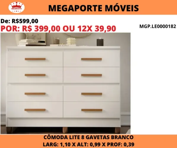 Cômoda Lite 8 Gavetas 1,10