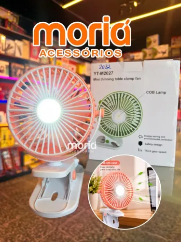 Ventilador Desktop Portátil Recarregável Usb Potente Com Pregador e Luz Abajur Led