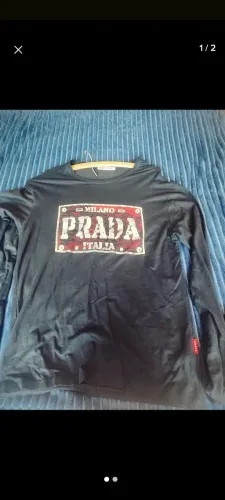 Camisa Prada manga Longa autêntica logo metálico 
