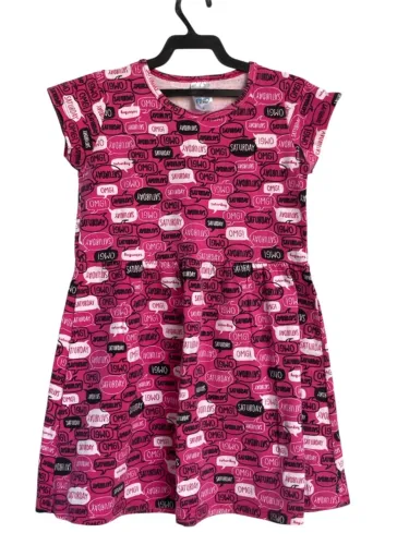 Vestido Infantil Rosa Pink Estampa OMG/Saturday, Tamanho 8