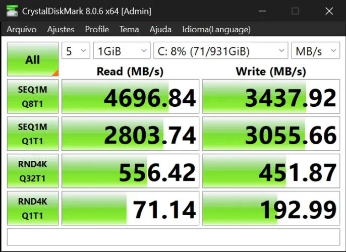 SSD 2230 2tb Micron testado com Windows