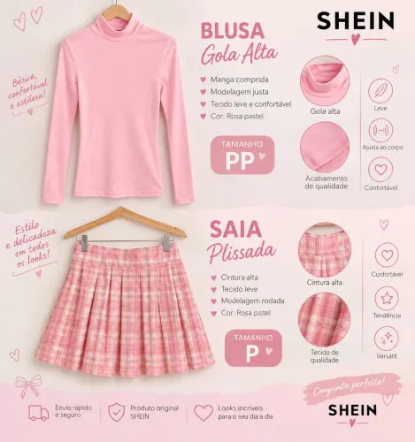 conjunto shein y2k rosa coquette