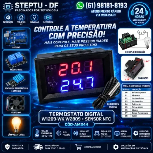 Termostato Digital W1209-wk W2809 + Sensor Ntc Arduino Automação Robotica COD-AM344