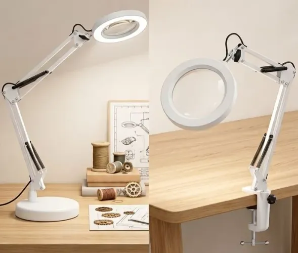 Lupa 8x/luminária de mesa com pé e garra
