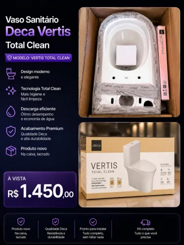 Vaso Sanitário Kit Completo de Bacia com Vertis Total Clean Branca