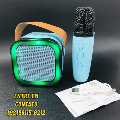 Caixinha Karaoke Mini Com 1 e 2 Microfones Sem Fio Portatil - Entrega das 9 até 22hrs
