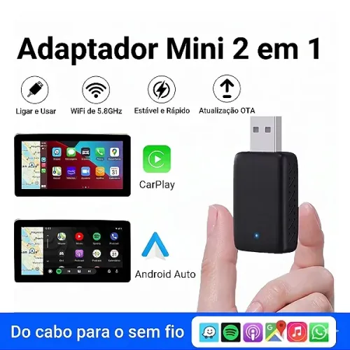 CarPlay e Android Auto Sem Fio Adaptador 2 em 1 Mini para Android e iPhone em São Luís ma