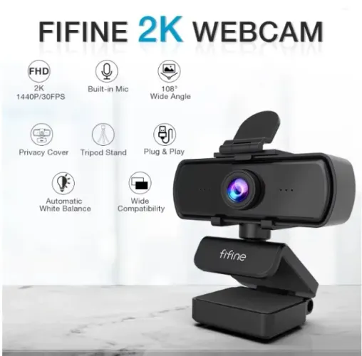 Webcam FIFINE K420, 2K 1440p Full HD, com Microfone e Tripé