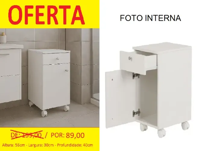 GABINETE BANHEIRO - PÉS COM RODINHAS= TEMOS PRONTA ENTREGA