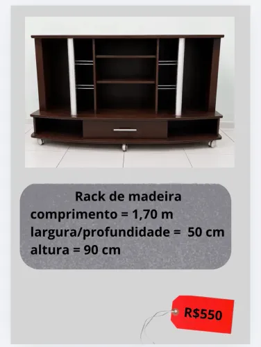 Rack de madeira comprimento = 1,70 m largura/profundidade = 50 cm altura = 90 cm