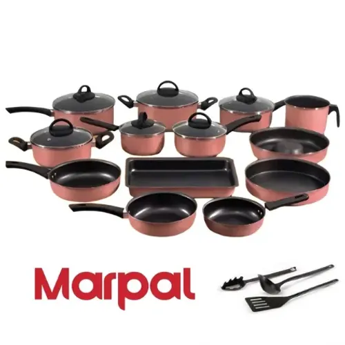 Novo! Conjunto Panelas 16 Peças Antiaderente Teflon Tampa Vidro não gruda Rose