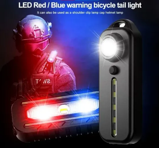 Alerta Led Vermelho Azul Police Flash de emergência USB Recarregável p/ bicicleta, mochila