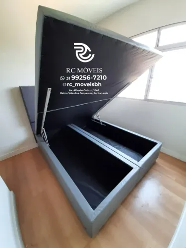 Conjunto cama box Baú De casal 1.38x1.88 Bipartido Blindado com Pistão a Gás