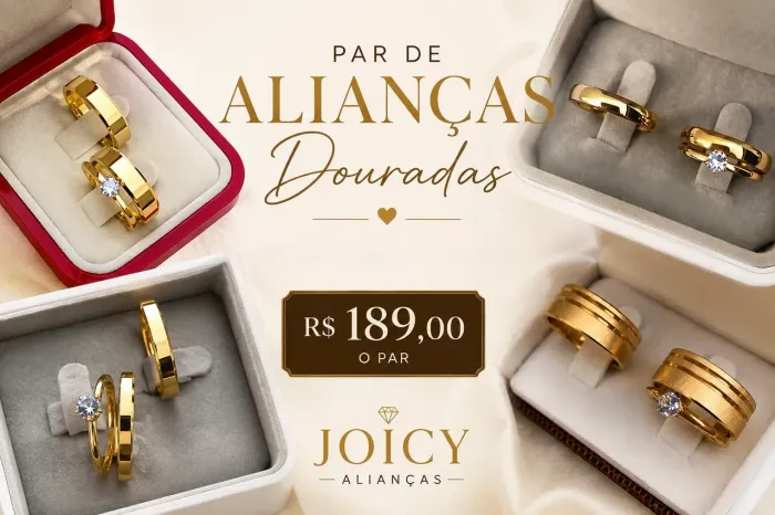 Par de Alianças Douradas em Aço Cirúrgico Premium - FSA