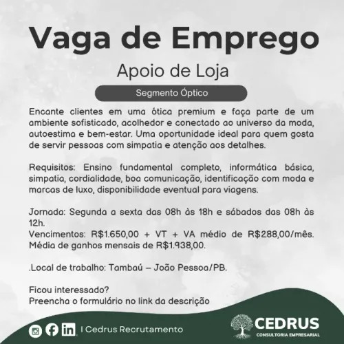 Apoio de Loja - Segmento Óptico