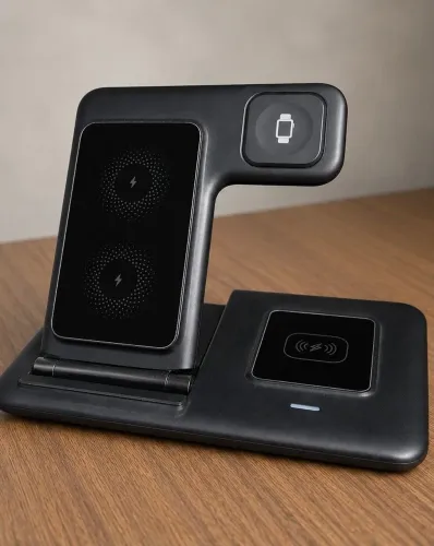 Carregador Sem Fio 3 em 1 - Base Wireless para Celular, Smartwatch e Fone