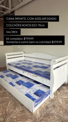 Cama de solteiro usada com auxiliar + 2 colchões novos