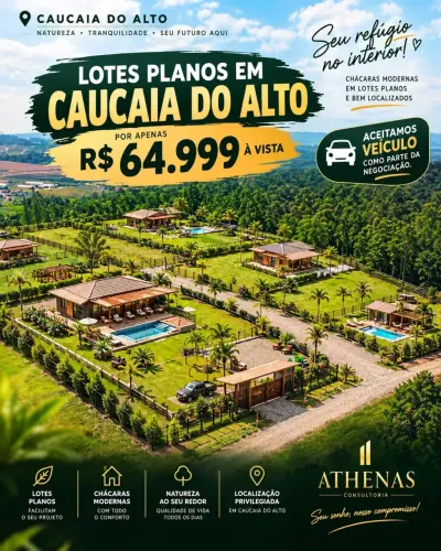 INVISTA EM CAUCAIA DO ALTO- TERRENOS A PARTIR DE 500M² PARA CHÁCARAS