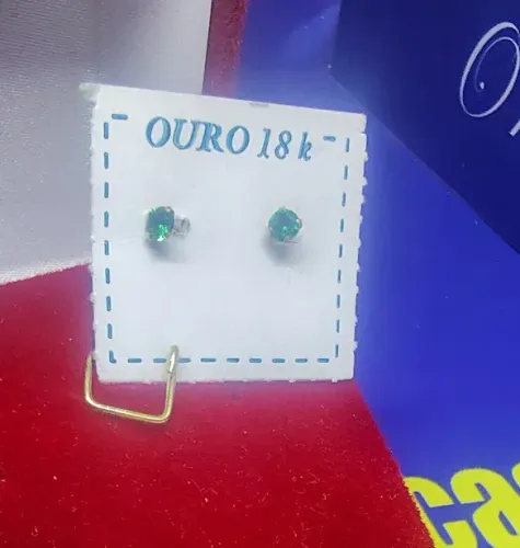 Brincos Pedra Verde 2 mm Zircônia Ouro 18 Kilates 