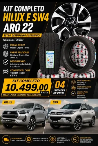 Rodas 22 sw4 e Hillux zeras na caixa + Pneus ling long novos 