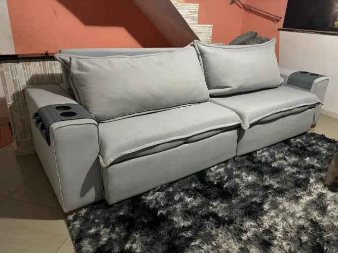 Sofá retrátil e reclinável lar shopping em linho