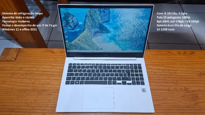 Notebook Samsung, lindo 10aG, core i3, tela 15 1080p, 8gb ddr4 e m2 128gb + hd 500gb