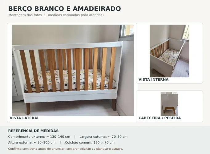 Berço Americano Branco com Madeira + colchão- Bem Conservado - R$ 500