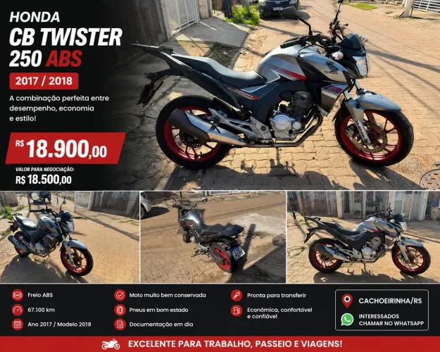 HONDA CB TWISTER 250 ABS 2017/2018  ? R$ 18.900,00