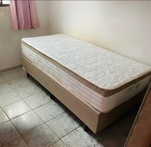 Cama Box Solteiro + Colchão de Molas Ensacadas - Bege