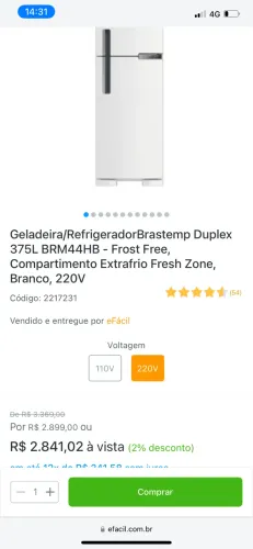 Geladeira/RefrigeradorBrastemp Duplex 375L BRM44HB  220V