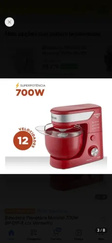 atedeira Planetária, Mondial, Vermelho/Inox, 700W, 220V - BP-01P-R