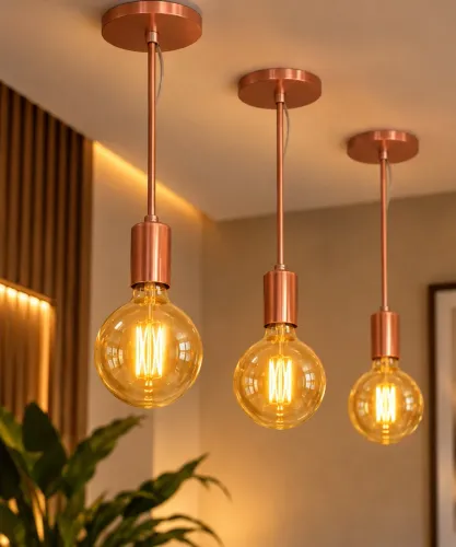 Luminária Pendente Cobre Dourada Usada com Lâmpada LED Vintage