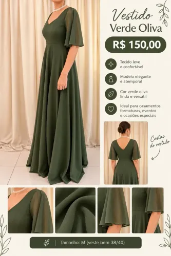 Vestido de festa verde oliva