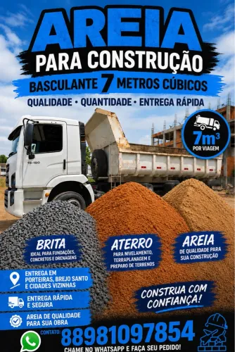 Areia brita e aterro para construção 