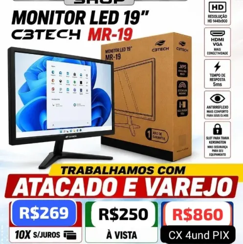 Monitor 19" HDMI VGA C3TECH MR19" LACRADO GARANTIA TEMOS ATACADO E VAREJO