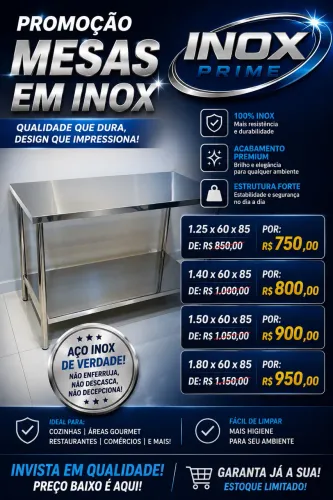 Mesas em inox na promoção entrega grátis 
