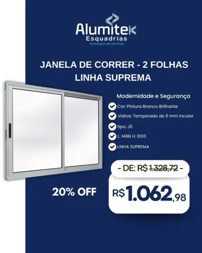 Janela Alumínio 2 Folhas 1,49 x 1,00 Linha Suprema