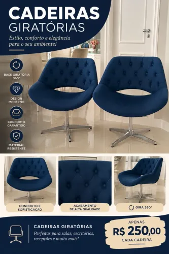 2 Cadeiras Giratórias Azul Marinho