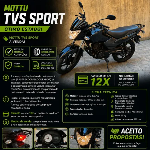 VENDO - Mottu TVS Sport ( Aceito Cartão de Crédito )