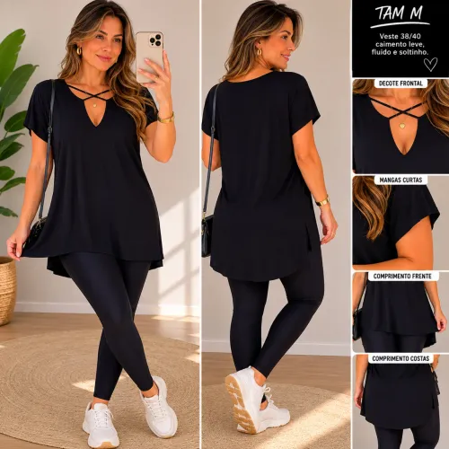 Blusa / sobre legging tam P ao G preta Rola Moça 