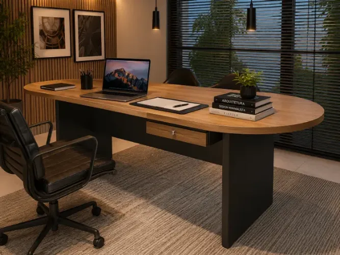 Mesa de Reunião Oval White em MDF: L182cm x L80cm x A74cm