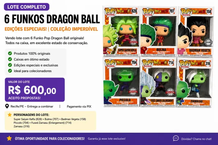LOTE FUNKO DRAGON BALL Z - de 600 por 450,00