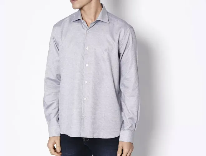 Camisa Individual Slim Fit - Cinza Escuro Off White - Em Algodão Egípcio - Tamanho 2