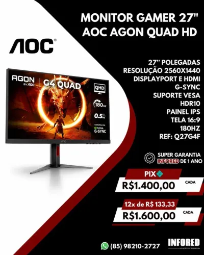 Monitor Gamer AOC AGON 27? Quad HD 180Hz