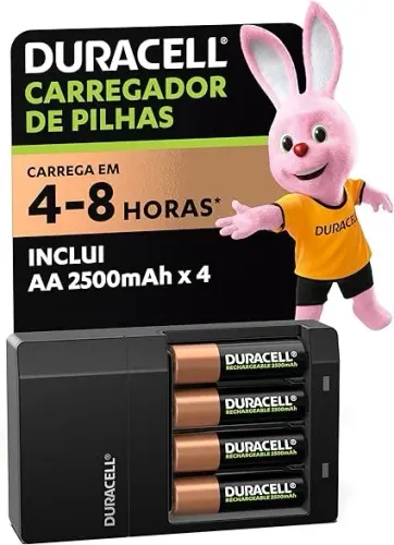 Carregador DURACELL de Pilhas Recarregáveis AA e AAA Com 4 Pilhas AA Inclusas - Bivolt