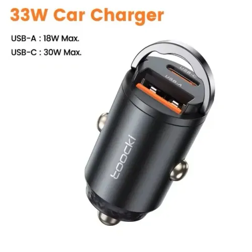 Carregador veicular turbo Toocki, tipo C, PPS, 33W, iPhone 15, 14, 13, 12, Samsung S23, S2
