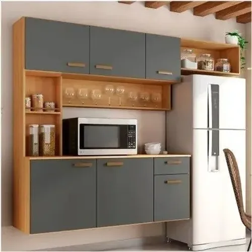 Cozinha Suspensa 6 Portas 180 Cm Una Freijo Grafite - Montagem Grátis 