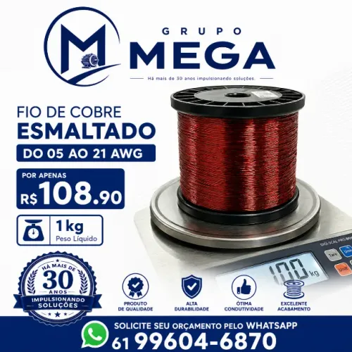 Fio De Cobre Esmaltado 1kg do 05 ao 21 AWG