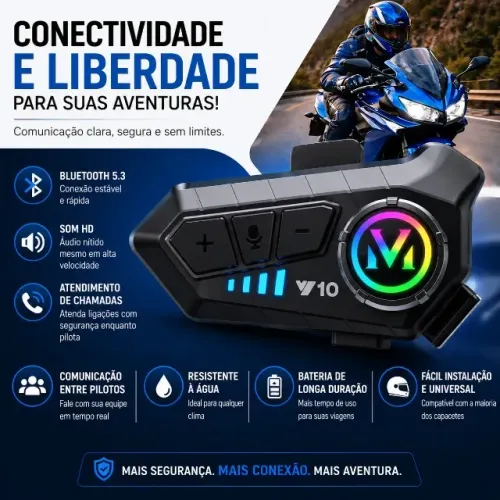Fone de Ouvido Bluetooth para CAPACETE de MOTO, Sem Fio, com Microfone