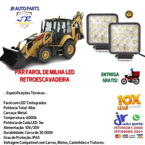 Par Farol de Milha led Retroescavadeira